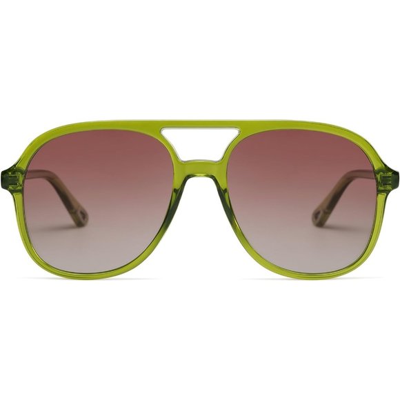 Women Clear Dark Green Gradient Pink Square Oversized Retro Polarized Sunglasses - Picture 1 of 5